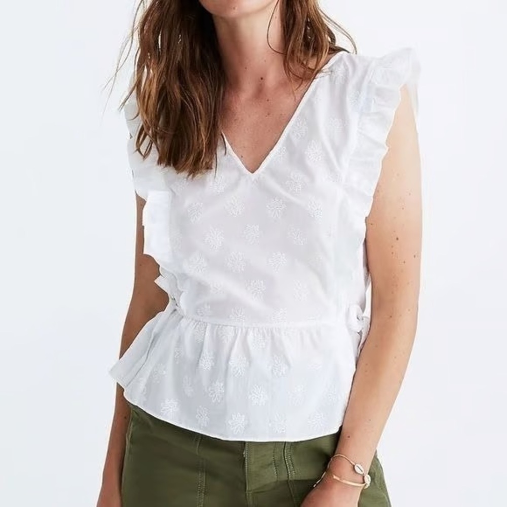 Madewell Cotton Peplum Ruffle Blouse - Picture 1 of 7